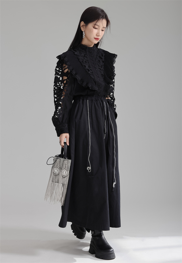 法米姿 早春新款宫廷风法式刺绣镂空衬衫显瘦别致立领上衣