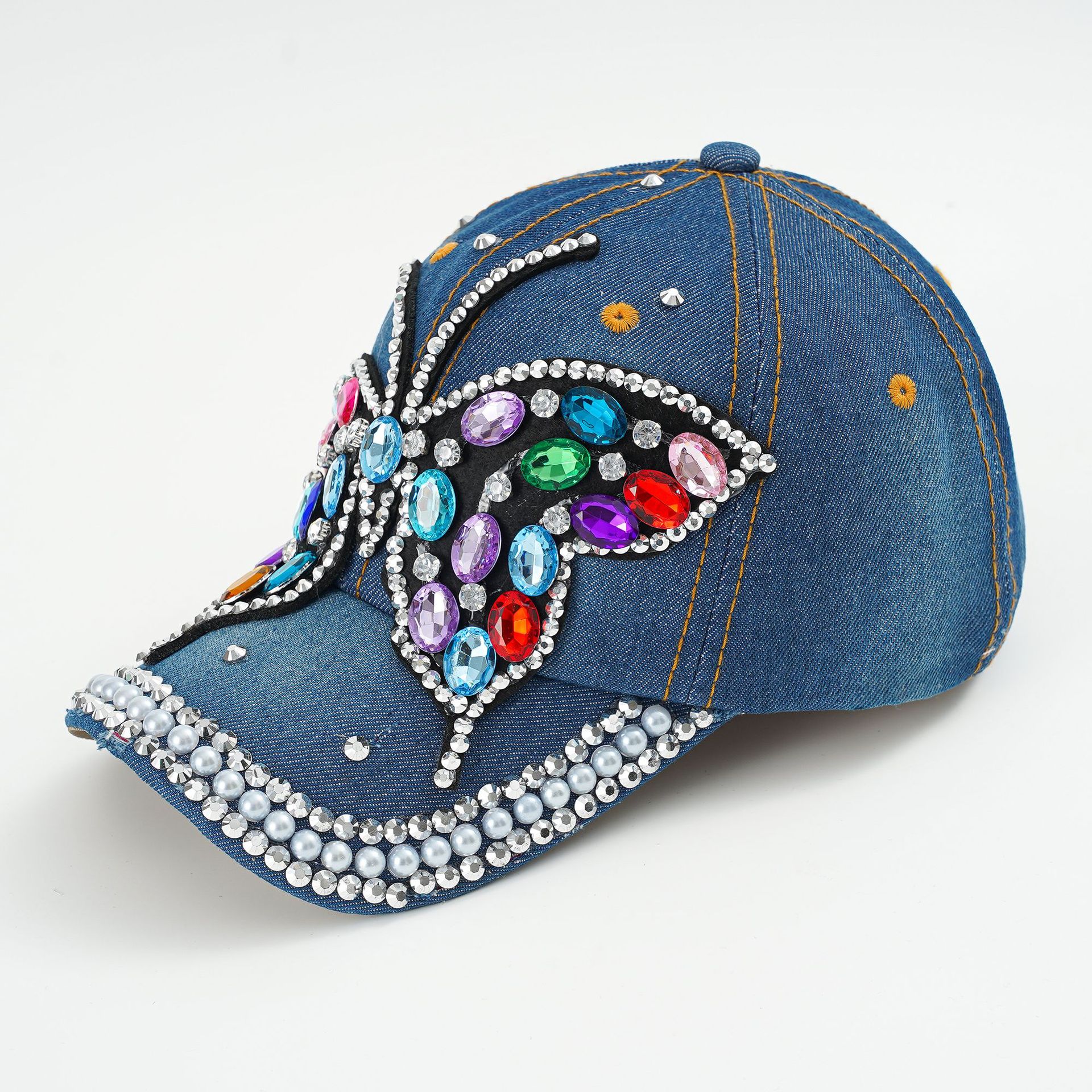 Nueva gorra de béisbol mariposa diamante Denim enarboló la gorra moda todo fósforo ocio al aire libre sombrero de protección solar