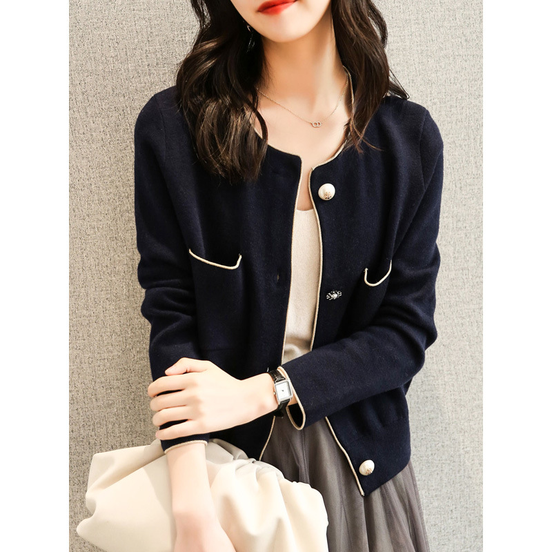 原单品牌折扣秋季红袖时尚短款小香风洋气百搭针织外套开衫女