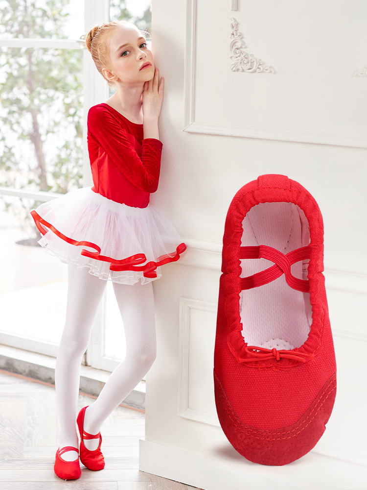 Zapatos de baile para niños y mujeres zapatos de práctica de garra de gato de suela suave niños y niñas prueba de danza china gimnasia zapatos de baile rojos