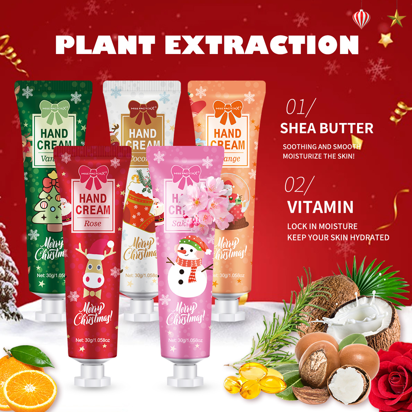 Cruce de fronteras exclusiva 5 sabores Navidad mano crema de paquete de hidratación profunda perfumado cremoso de textura perdurable image 2
