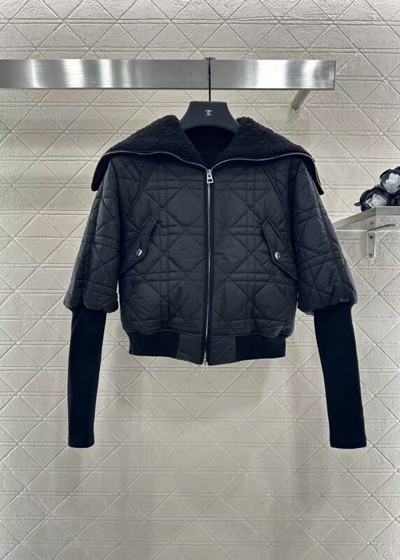 高版本-CD小蜜蜂羊羔毛拼接羽绒服外套海军领减龄设计百搭|undefined