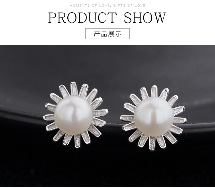 Korean New Popular Accessories S925 Sterling Silver Pearl Sunflower Earrings Wholesale display picture 2