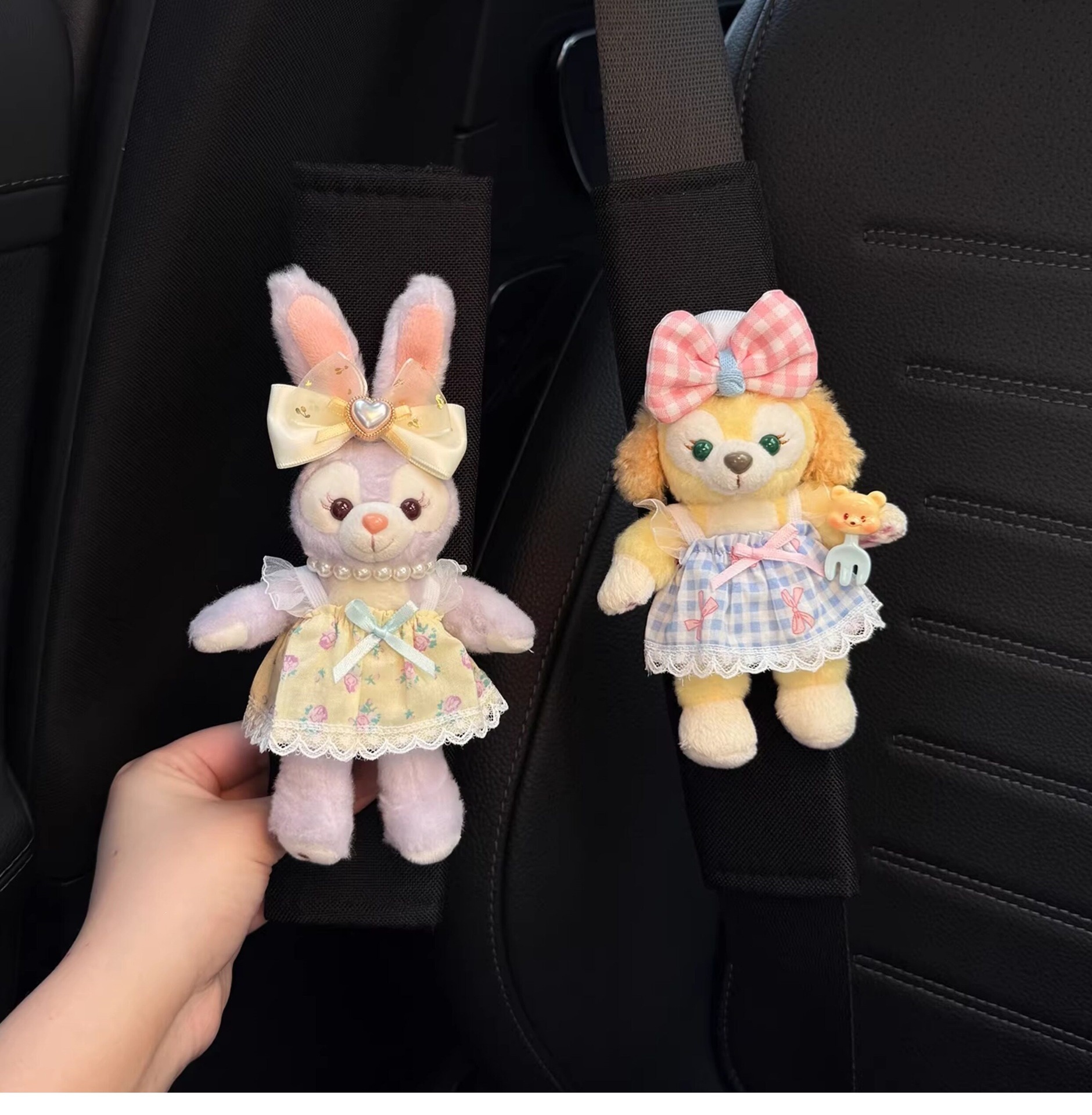 Cute car seatbelt shoulder pads for women, anti-chafing for car interiors, a pair for couples, LinaBell and StellaLou