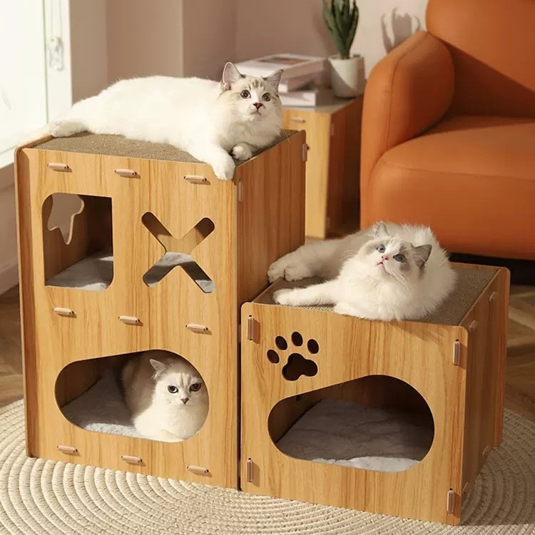 Pet cubo nido marioneta gatito lindo cuatro estaciones universal Villa gato molienda garra Jugar resto integrado suministros de la casa