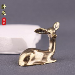 创意黄铜麋鹿卧鹿一路高升工艺茶桌书桌办公桌小动物手把件铜摆件