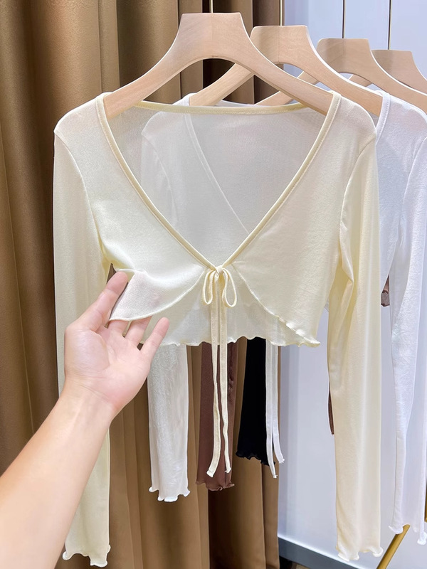女性用メッシュベストトップス、夏用薄手、スカート、サスペンダー、ショール、長袖ショートカーディガン、空調シャツ|undefined