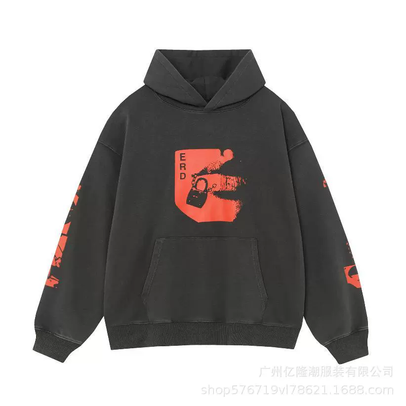 美式潮牌ERD忧郁的富二代人像印花复古拼色男女情侣宽松帽衫卫衣