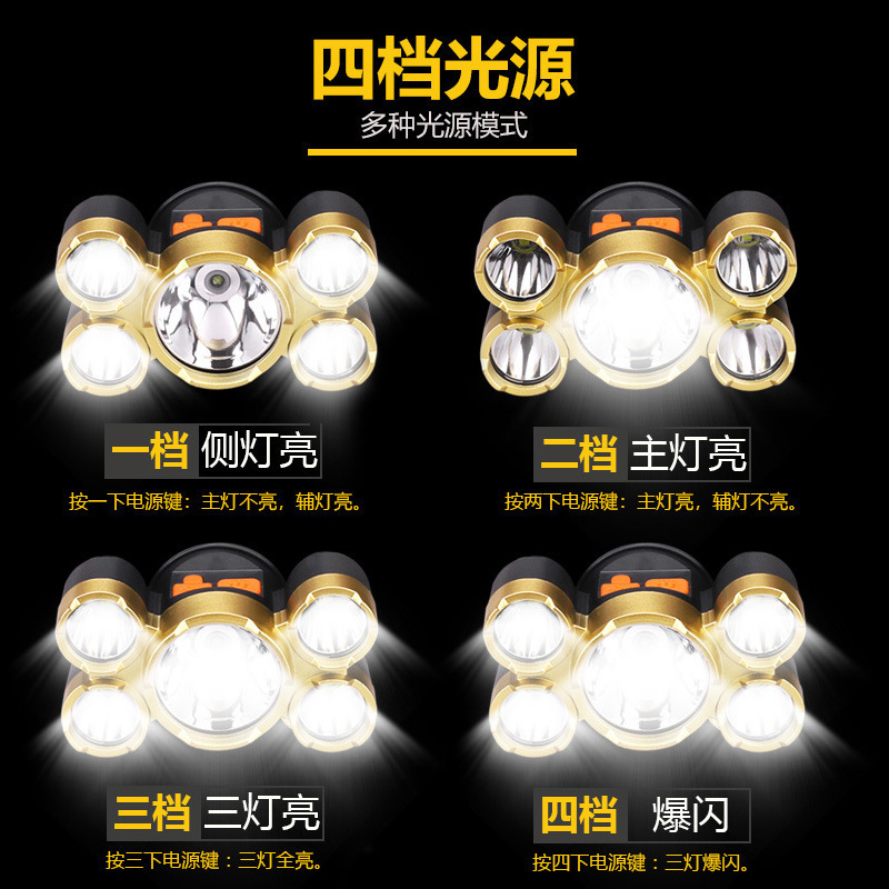 屋外 LED ヘッドマウント強力なライト長距離ヘッドライト長寿命リチウム電池超高輝度充電式誘導釣りヘッドライト|undefined