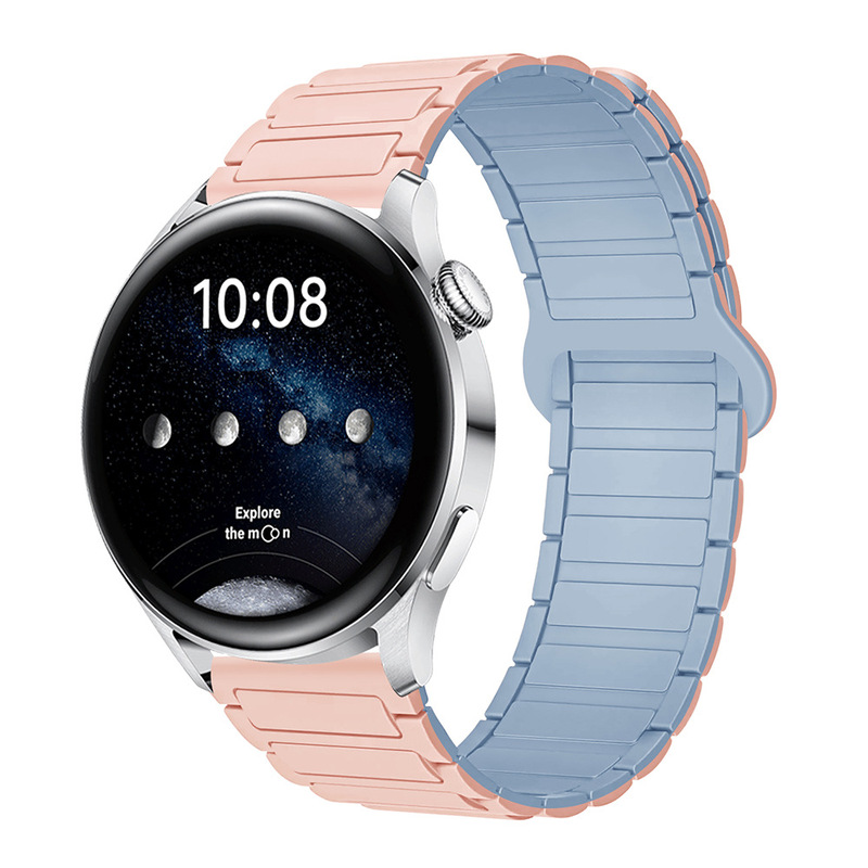 适用三星华为表带GT3/4/5荣耀watch4567二代三珠硅胶磁吸手表带|undefined