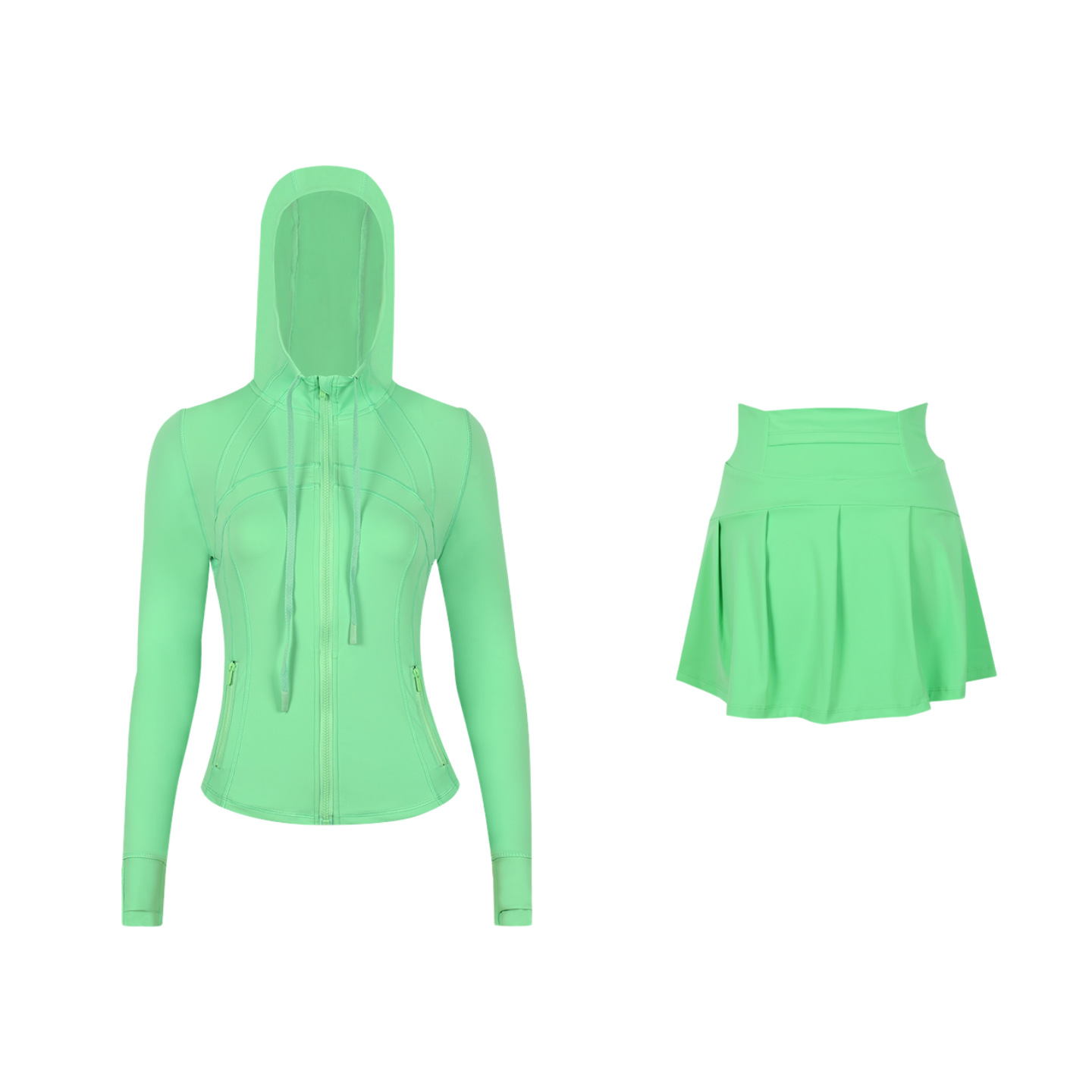 ​​Stylish Women's Hooded Jacket & Skirt Set - Stretchy Activewear For Running, Yoga & Casual Wear​​ Versatile Matching Set​​_ecoleips.com