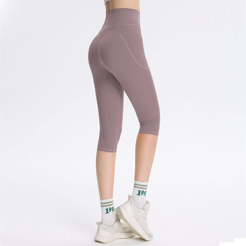 女性用ヨガショーツ、ハイウエストピーチヒップリフティングフィットネスサイクリングパンツ、速乾性タイトクロップドパンツ、ヌードフィールトレーニングパンツ|undefined