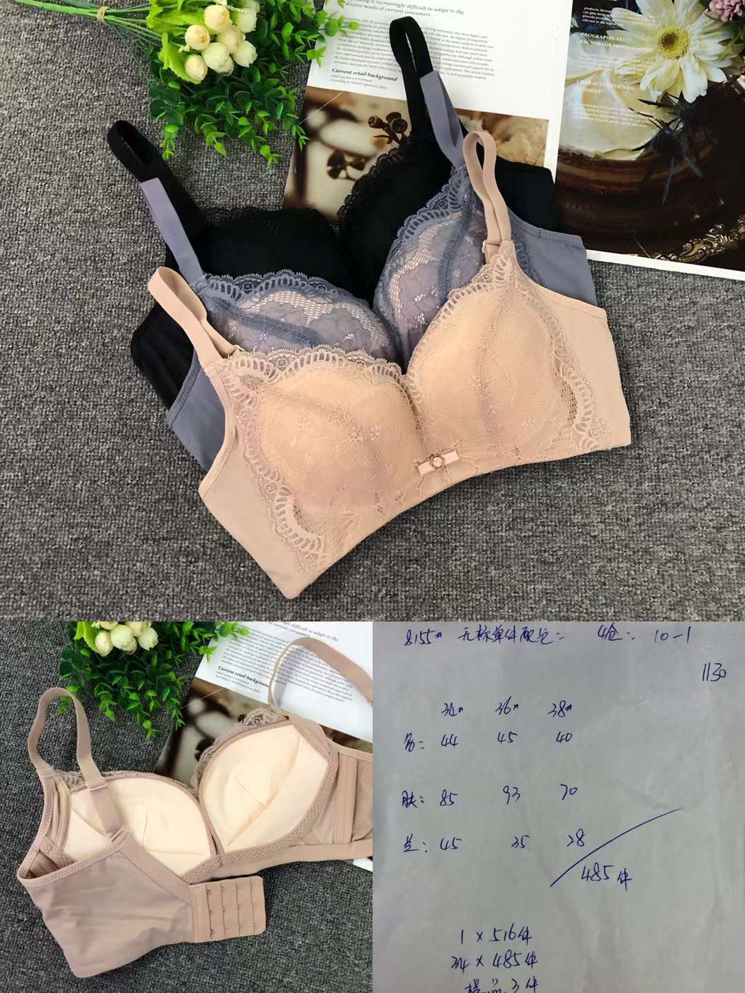 Nuevo sujetador inalámbrico moda encaje jacquard transpirable cómodo clásico tres breasted ropa interior para las mujeres al por mayor