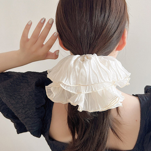 Korean pleated oversized hair tie, high-end large intestine ring, black and white hair rope, flower headband, versatile hair accessories, simple large intestine hair rope