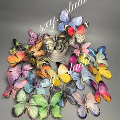 模擬 3D 蝶カラフルな蝶布花ヘアピンヘアピン花アクセサリー庭の蝶の壁アレンジメント装飾卸売