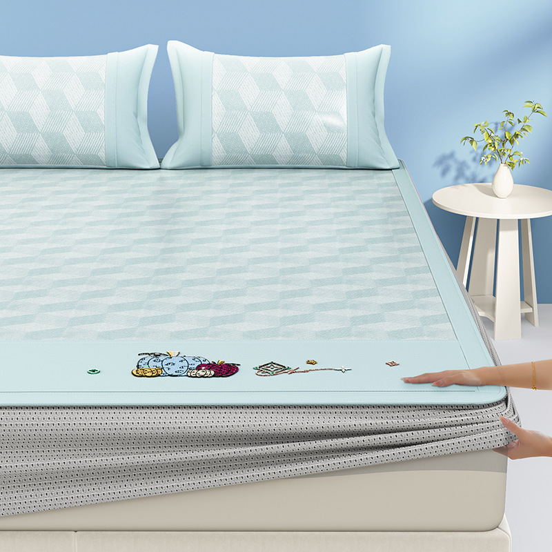 Un juego de sábanas de seda de hielo de clase de tres piezas fresco verano 2025 nueva funda protectora de colchón de verano sábana funda de cama