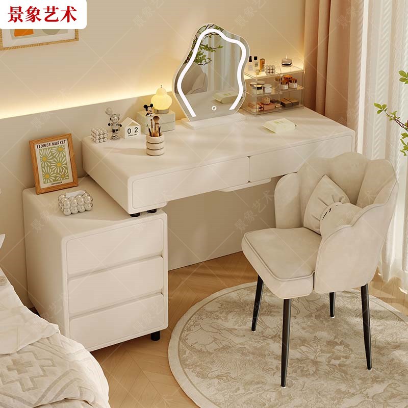 Tocador, cómoda, una pieza, estilo crema, lujo ligero, dormitorio para niñas, mesa de maquillaje multifunción junto a la cama, tocador para apartamentos pequeños