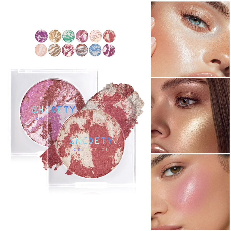 Shcoety Three-Color Pork Belly Highlighter Blush Facial Pearlescent Brightening Marble Rouge Fine Shimmer Blush