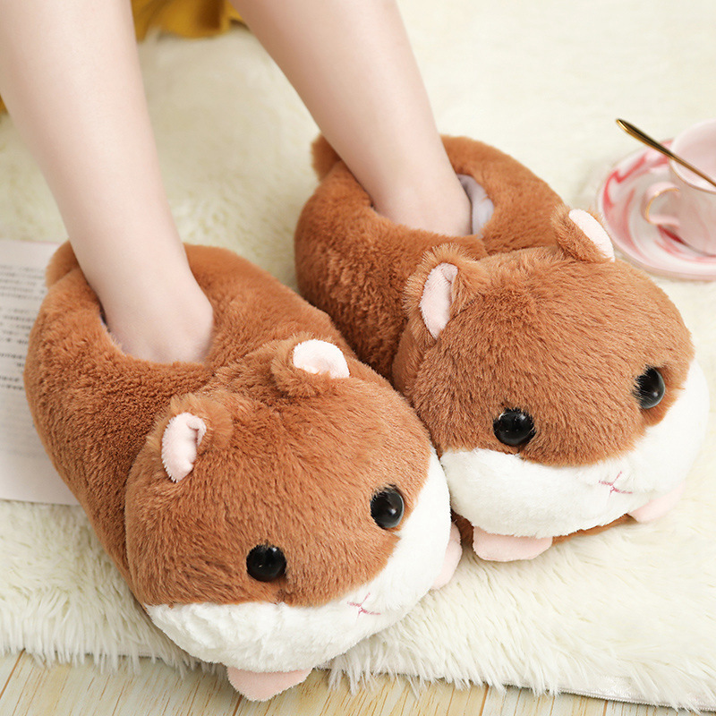 Winter cartoon hamster plush cotton shoes thickened animal big head indoor home warm Plush Bag with slippers
