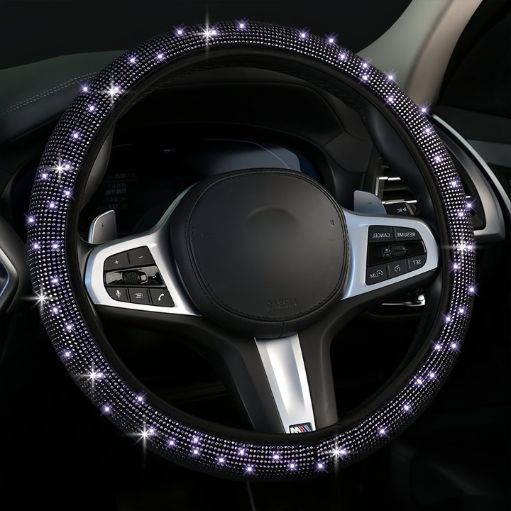 Cubierta del volante incrustado en el diamante del coche sin anillo interior rhinestone de diamante lleno con malla de diamante rhinestone perforación en caliente cubierta de la manija elástica de diamante completo