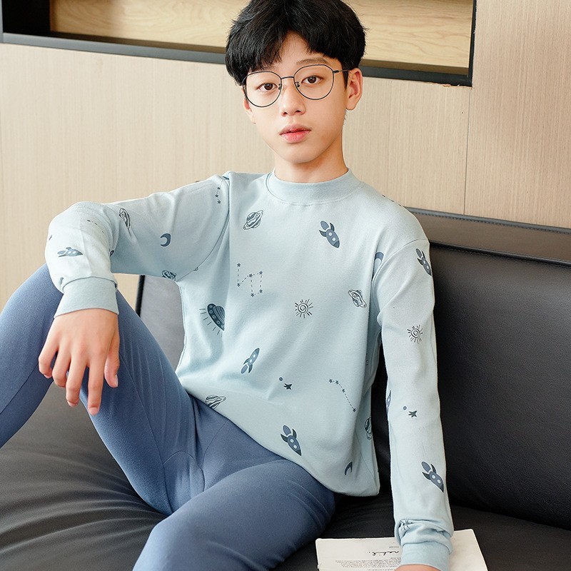 青少年秋衣秋裤纯棉男大童睡衣中学生打底棉毛衫女童保暖内衣套装|undefined