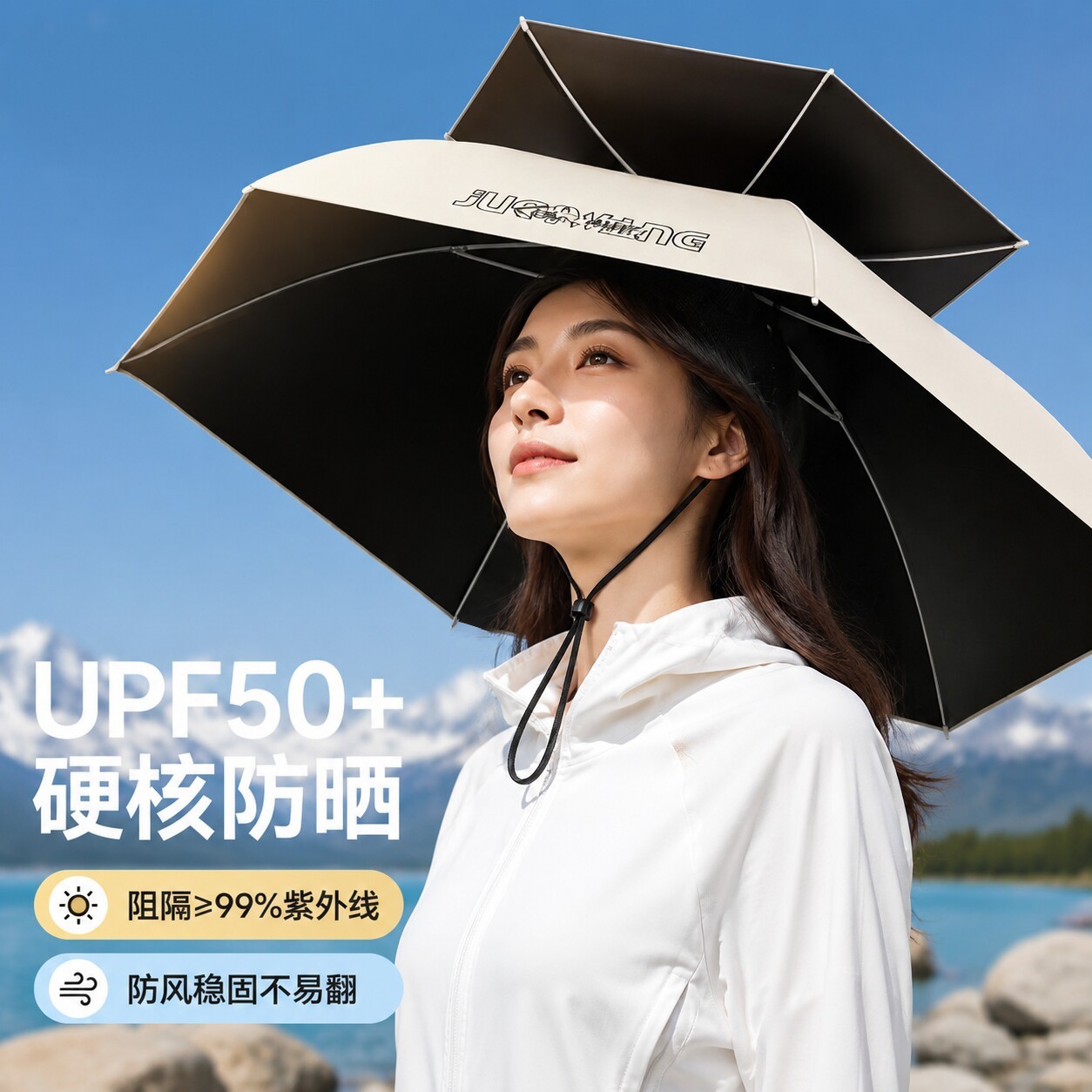 Head-mounted umbrella hat, fishing umbrella, foldable head umbrella, double-layer large tea-picking hat, sunshade and sun protection hat umbrella
