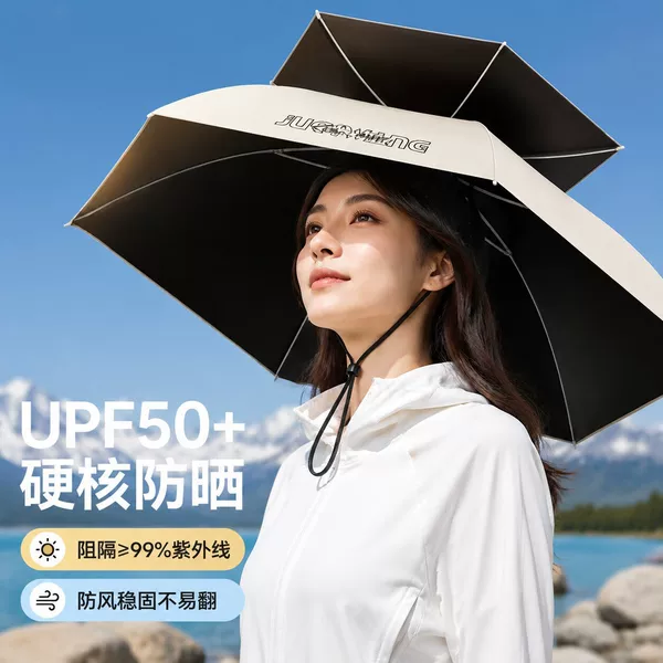 Head-mounted umbrella hat, fishing umbrella, foldable head umbrella, double-layer large tea-picking hat, sunshade and sun protection hat umbrella