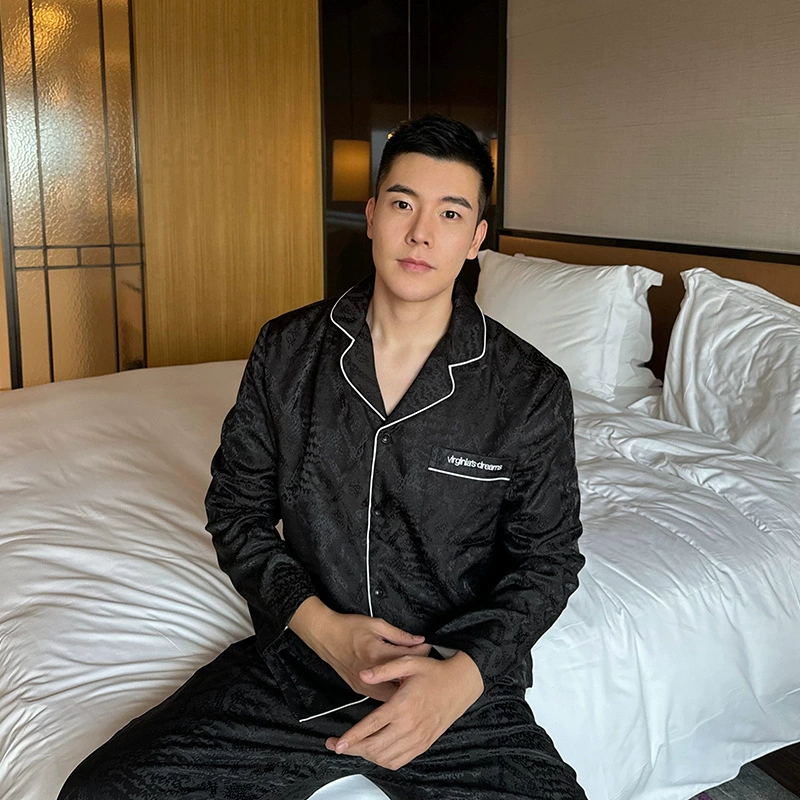 24-летние новые Аврора черный атлас плюс бархат мужская пара с длинными рукавами брюки пижамы