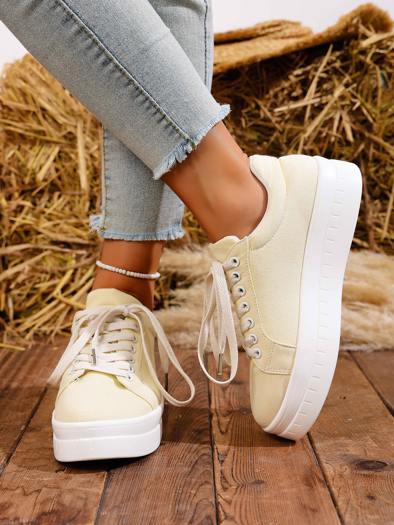 Women's Lace-up Casual Trainers For Women Round Toe Thick Sole_voghion.com