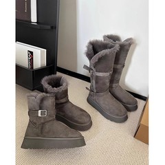【梵芙娜】厚底灰色雪地靴女2025秋季新款长短筒加绒加厚保暖棉鞋