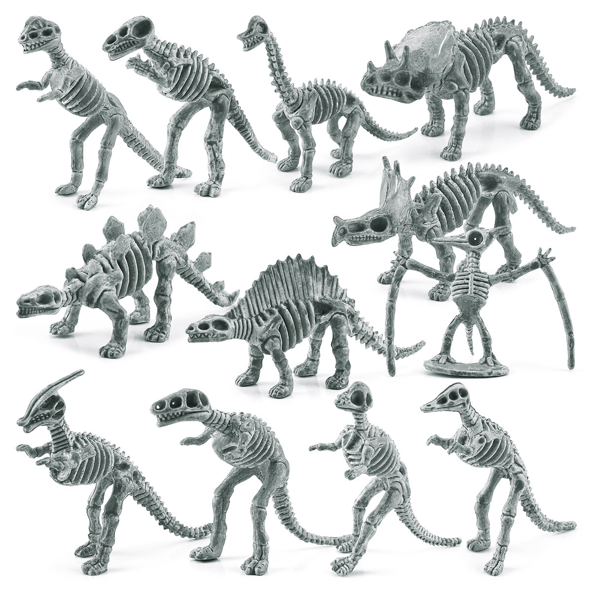 跨境仿真迷你恐龍骨架模型劍龍霸王龍三角龍翼龍考古動物化石擺件
