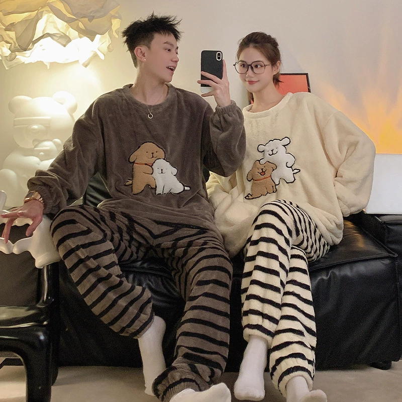 Осенняя и зимняя фланелевая пара пижамы утолщенные женские коралловые бархатные костюмы для мужчин мультфильм зима новый