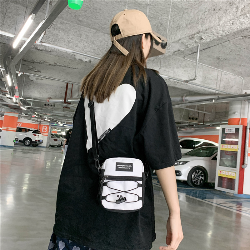 67g Weight Zipper Closure Type Single Shoulder Strap Strap Type Crossbody Bag Bags Type Nylon Material Letter Pattern Streetwear Style Square Shape Khaki, Light Grey, White, Black Color Small Size Small Nylon Letter Streetwear Square Zipper Crossbody Bag 47