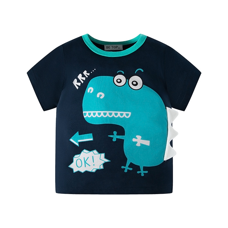 2024 nuevos niños dinosaurio de dibujos animados de verano estilo coreano ropa para niños al por mayor de algodón puro bebé superior entrega de una pieza