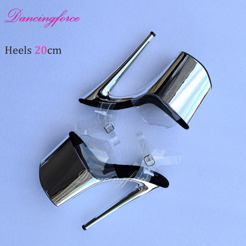 Platino de alta calidad 20cm modelo sexy europeo y americano desfile de club de baile de acero zapatos de tacones ultra altos odiar sandalias