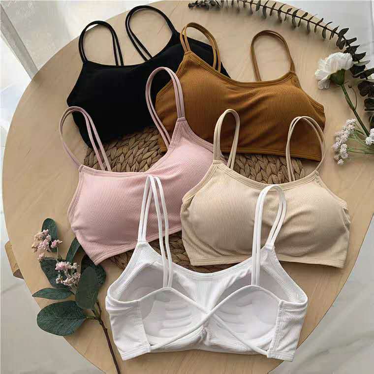 여름 소녀 한국 스타일 섹스 뷰티 스트랩 가슴 패드 조끼 속옷 유행 원피스 브래지어 단색 튜브 탑 슬링 여성