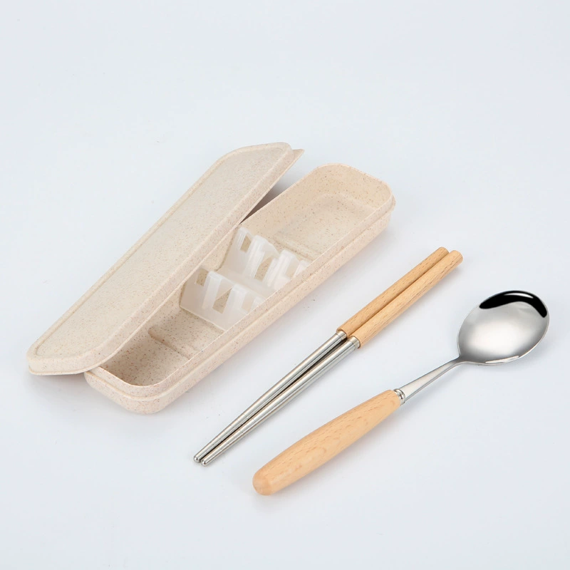 Brand cute ceramic handheld tableware for elementary school students stainless steel, set, chopsticks, spoon, Birthday gift