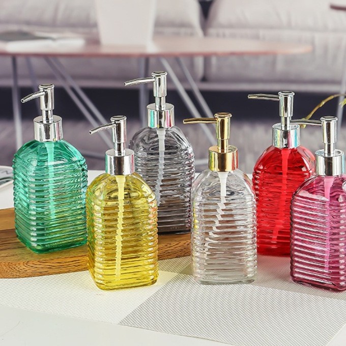 Light Luxury Crystal Hand Sanitizer Bottle Set, Nordic Style Bathroom Dispenser Bottle, 500ml Transparent Press-Type Bottle for Washing