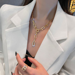 Internet Celebrity Diamond-encrusted Chain Necklace 2021 New Autumn and Winter High-end Temperament High-end Sense Exquisite Simple Woolen Chain for Women