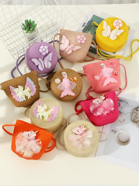 Children's Straw Bag Woven Bag 2025 New Cute Baby Small Bag Female Crossbody Summer Seaside Beach Straw Bag