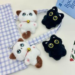 可爱呆萌吱吱叫大眼黑猫公仔挂件暹罗猫铃铛猫挂饰包包钥匙扣装饰