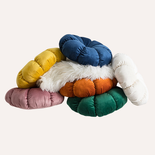 Nordic ins style pillow Dutch velvet pumpkin cushion solid color handmade pleated cushion office chair bay window cushion wholesale
