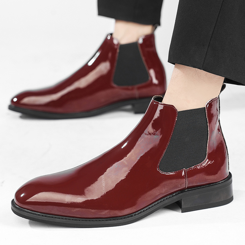 2024 zapatos de hombre transfronterizos botas casuales de cuero de moda para hombres zapatos de cuero de negocios brillante botas de cuero de punta