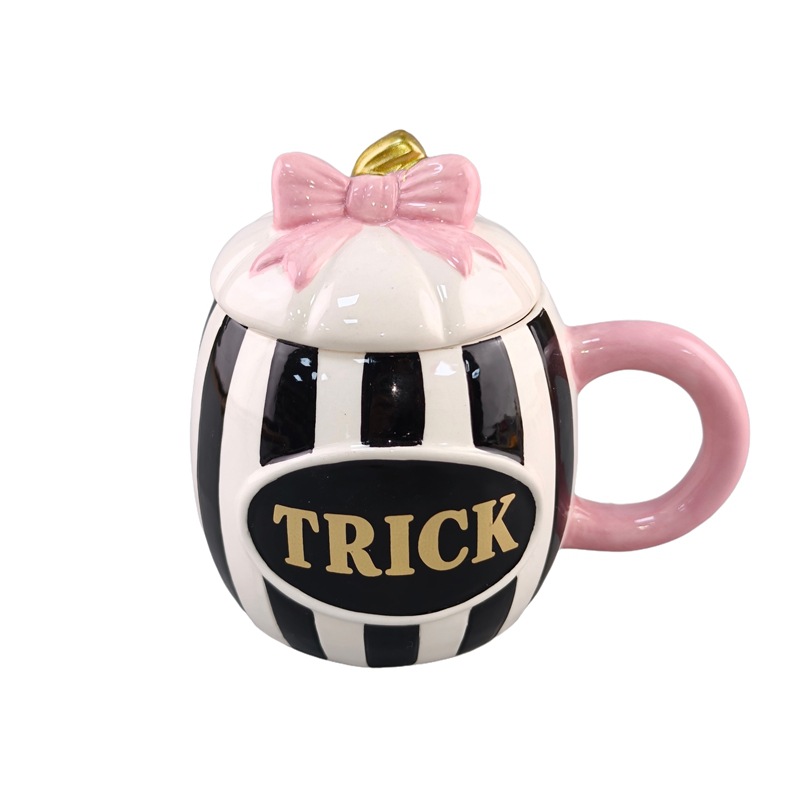 Creativo simple pintado a mano de cerámica rayada campana rosa taza de copa encantadora taza práctica de alta calidad de agua