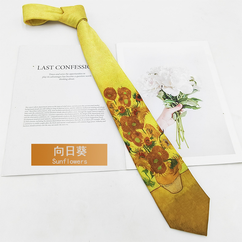 Van Gogh Pintura al óleo Hombre Impresión de seda de poliéster Corbata retro Fabricante Spot Moda Casual Corbata Mano 8cm