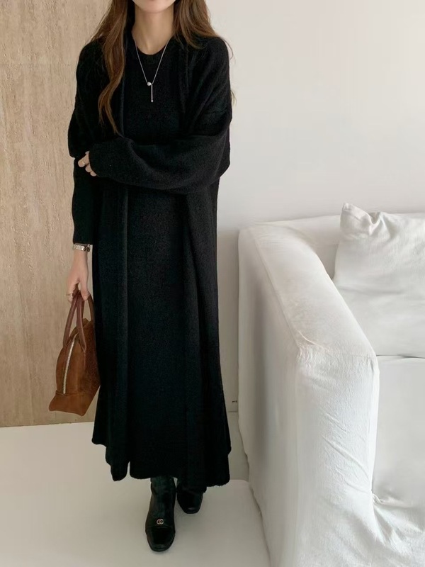 ファッション対外貿易婦人服 2025 新しいスーツ女性のニットドレスロングセーターカーディガンジャケットツーピース厚いセット|undefined