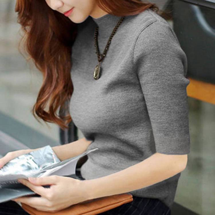 D2V春秋中袖上衣女装2025新款洋气五分袖针织衫半袖七分袖打底衫