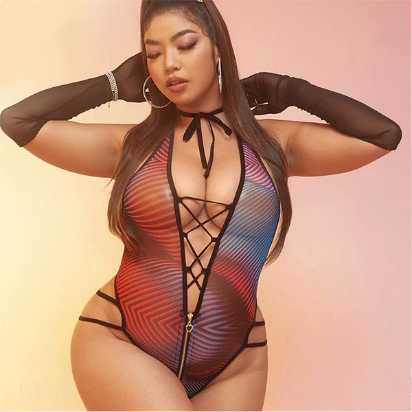 Cross-border European and American plus size chubby girl sexy lingerie sexy wild hot jumpsuit women's colorful beach bikini
