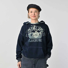 25冬季新款日系复古908 海洋同款连帽衫靛蓝版45R字母鸟连帽卫衣