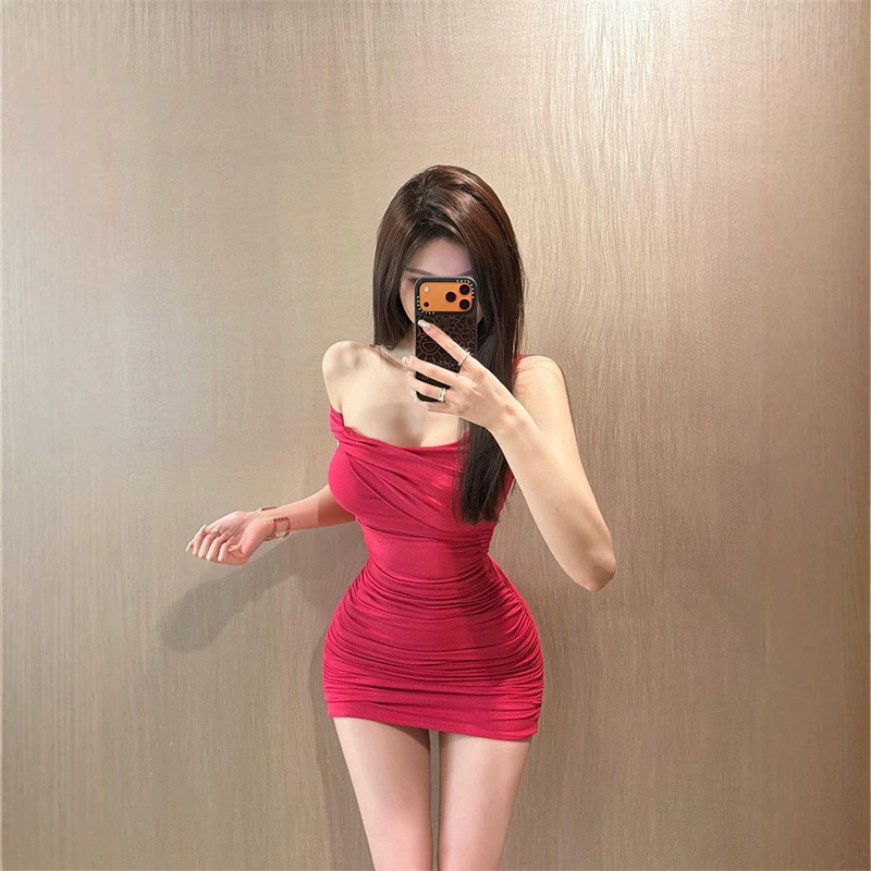 【Curve-Shaping】Purely Alluring Strap Dress with Chest Pads, Pleated Slim-Fit Waist-Cinching Bodycon Short Skirt, Sexy Dress 【Curve-Shaping】Purely Alluring Strap Dress with Chest Pads, Pleated Slim-Fit Waist-Cinching Bodycon Short Skirt, Sexy Dress